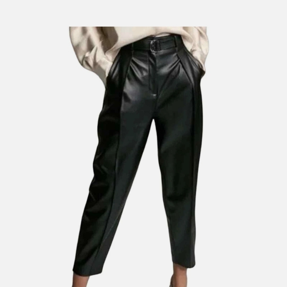 Aritzia Babaton Black Faux Leather High Waist Belted Pants